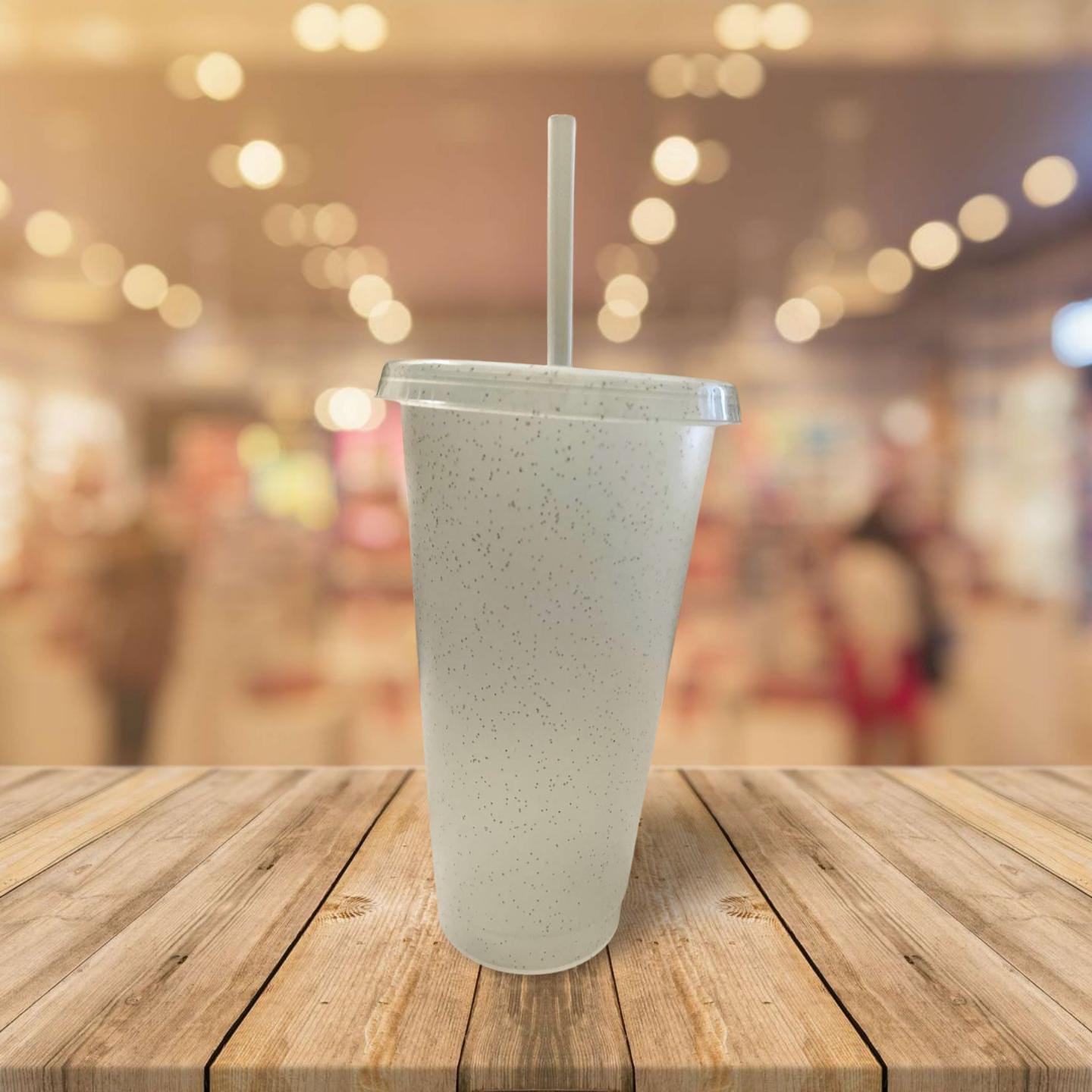 24 oz Clear Glitter Cup with Lid and Straw- Pray on it