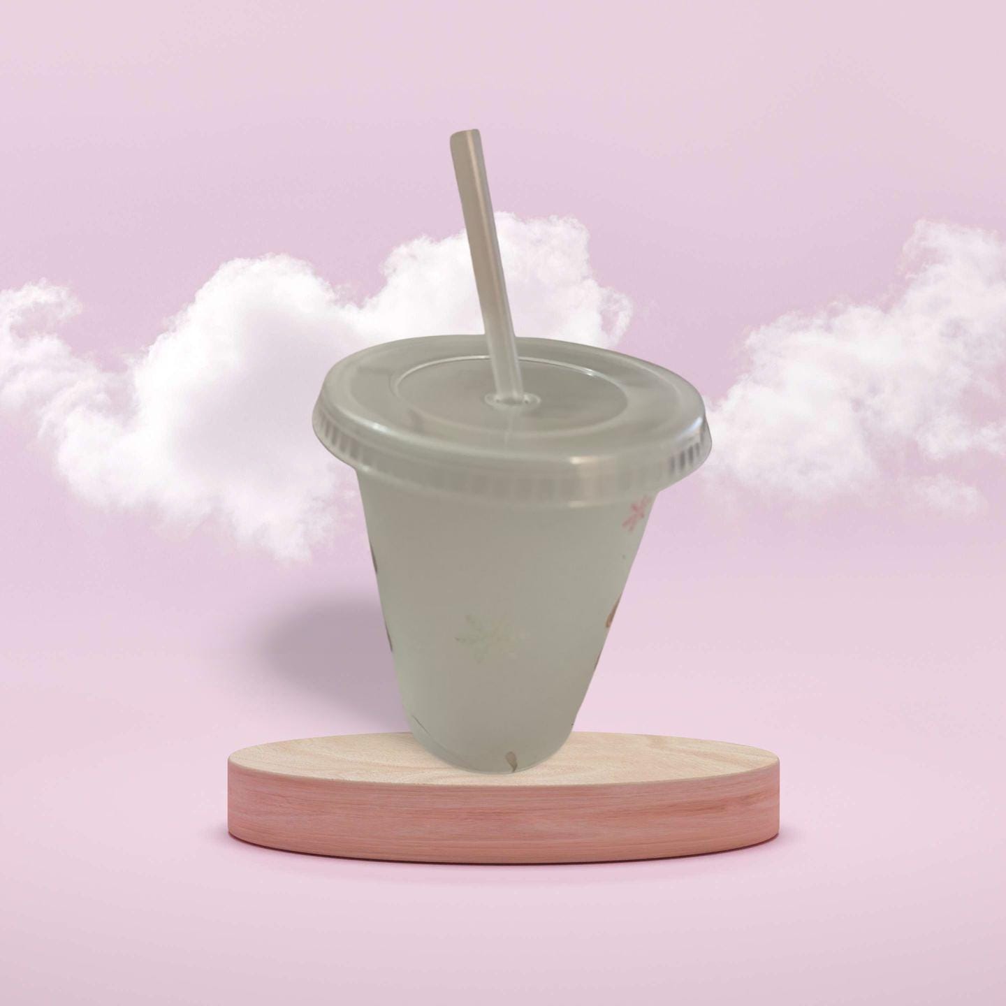 16 oz Clear Plastic Cup with Lid and Straw- Gingerbread Man