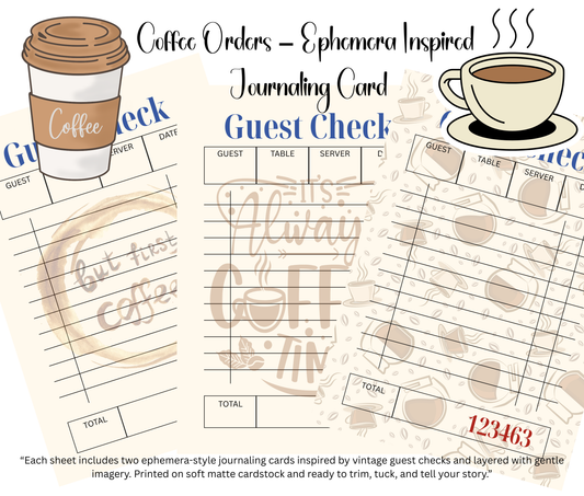 🌟 Coffee Orders – Themed Guest Check Set For cozy cafés and journaling sips 🌟