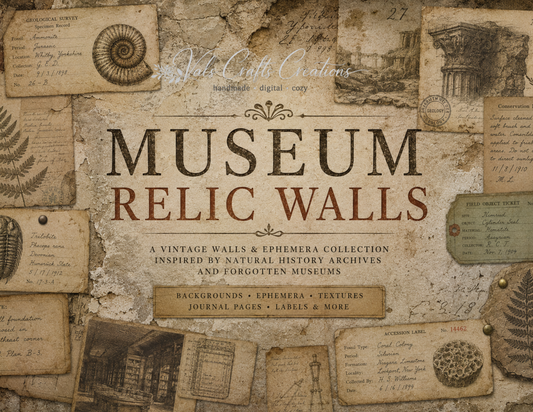 Museum Relic Walls | Vintage Archaeology & Natural History Paper Kit | 29 Pages