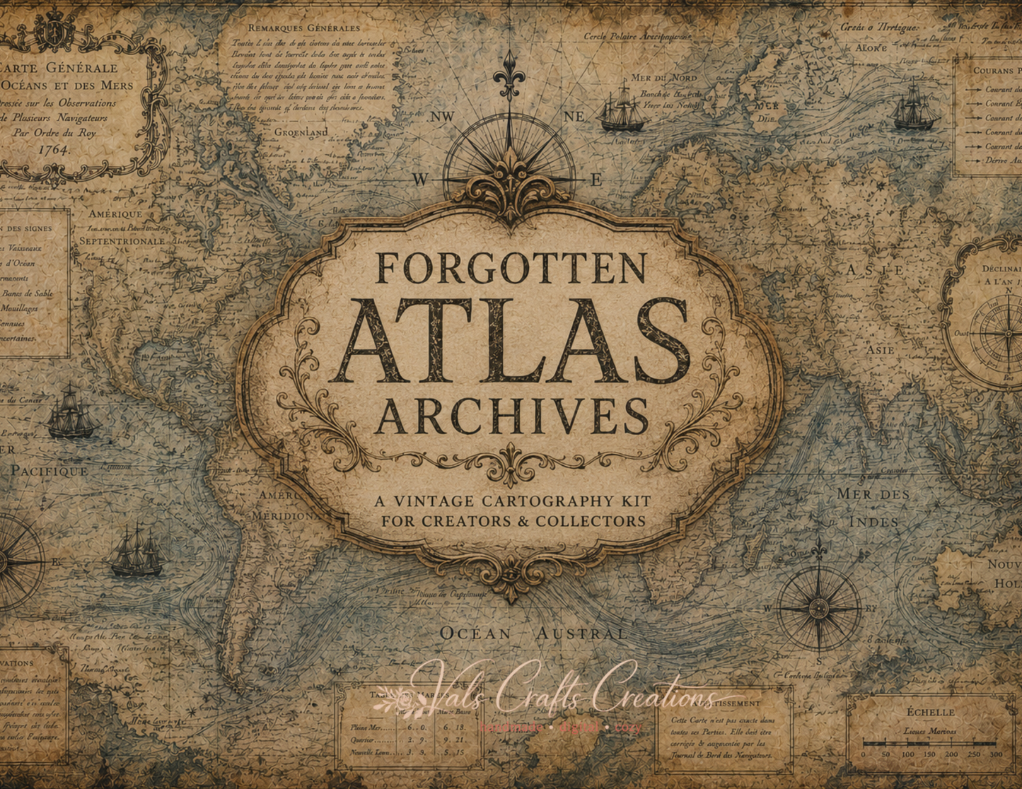 Forgotten Atlas Archives Printed Paper Kit | 20 Vintage Explorer Background Pages | Junk Journal & Scrapbook Papers