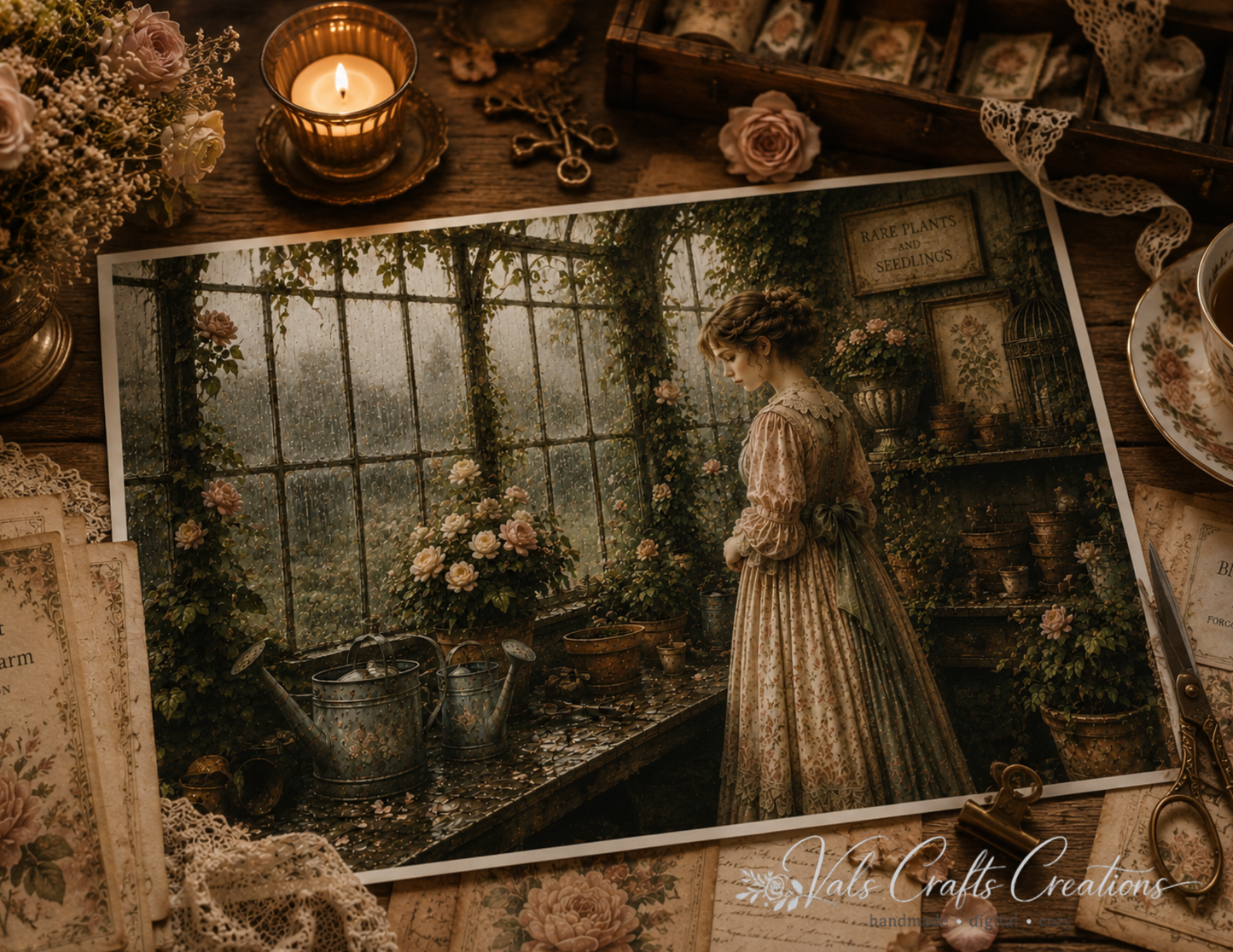 Quiet Garden Charm: A Vintage Botanical Paper Kit Collection