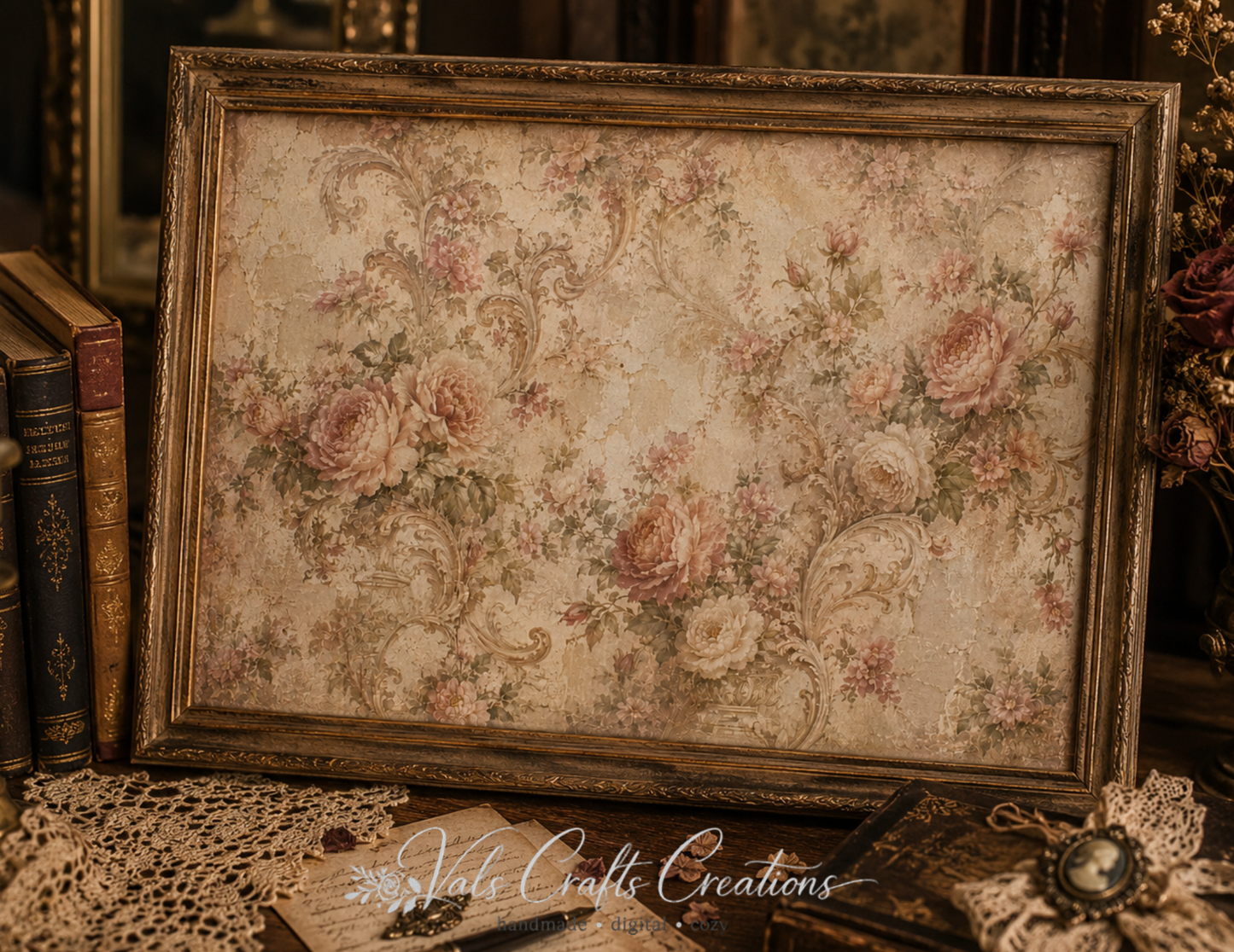 Heirloom Manor Walls – Vintage Floral Background Collection
