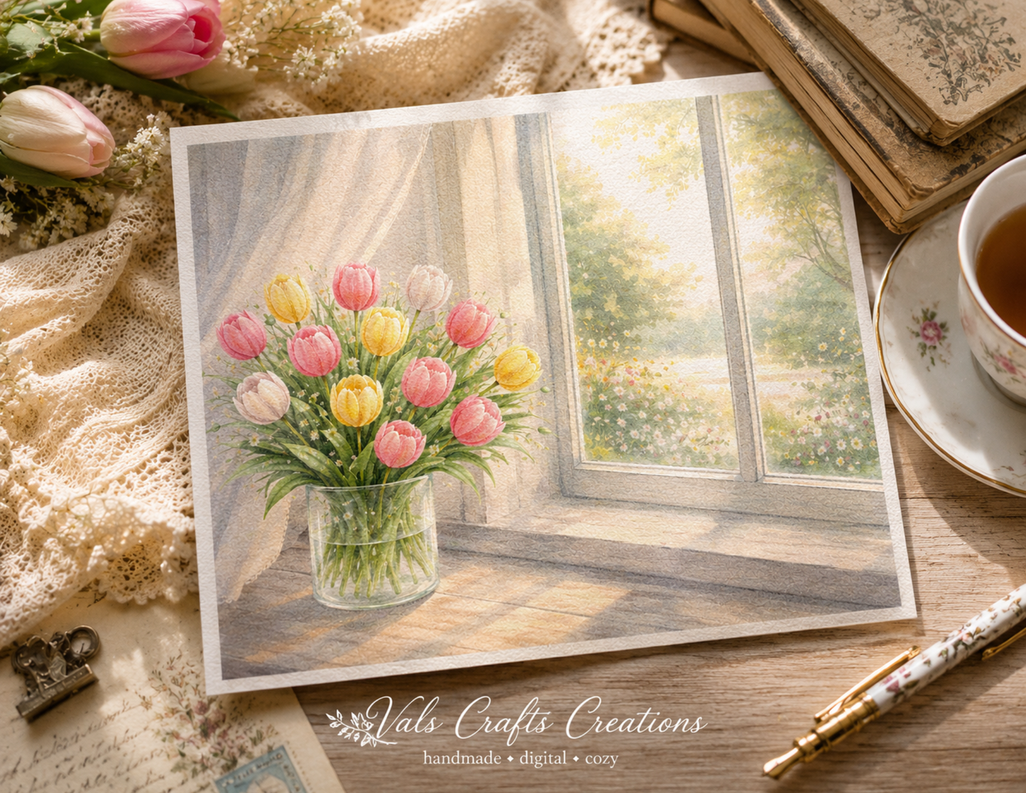 Tulips in Bloom – Vintage Floral Junk Journal Kit (15 Hero Pages, 18 Journaling Pages, 10 Seamless Papers, 16 Ephemera Pages)