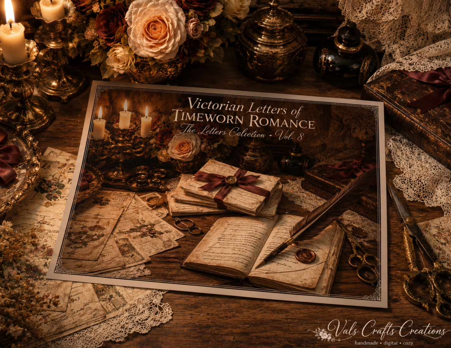Victorian Letters – Romantic Vintage Paper Kit -43 Backgrounds + 15 Ephemera Pages (physical copy)