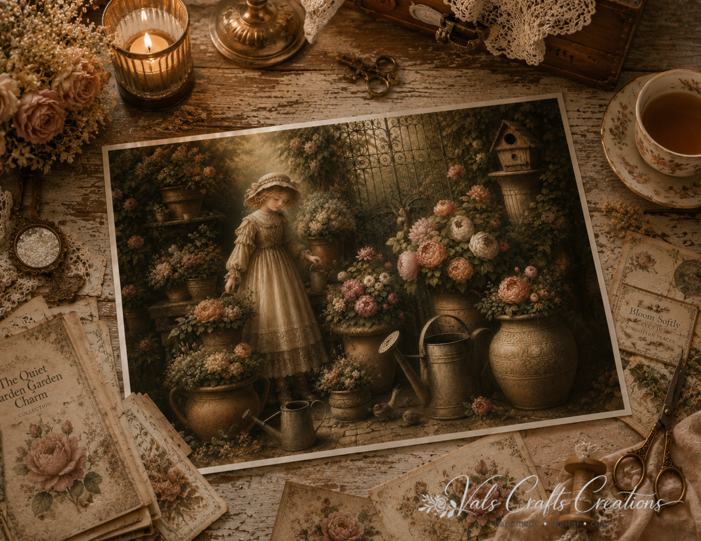 Quiet Garden Charm: A Vintage Botanical Paper Kit Collection