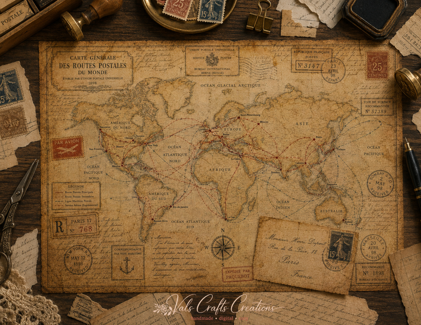 Forgotten Atlas Archives Printed Paper Kit | 20 Vintage Explorer Background Pages | Junk Journal & Scrapbook Papers