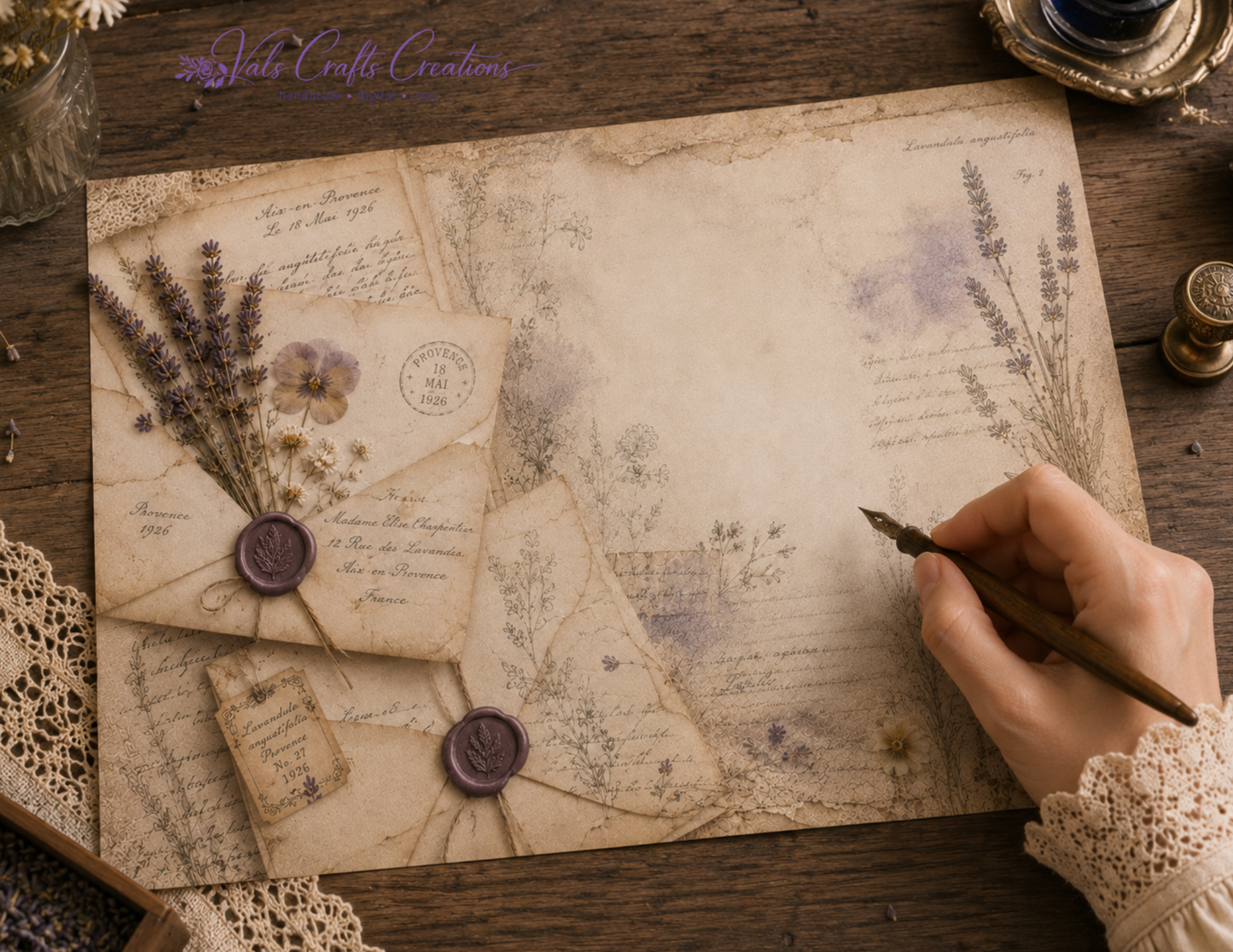 Lavender Tea Heirloom – Vintage Provence Junk Journal Paper Kit