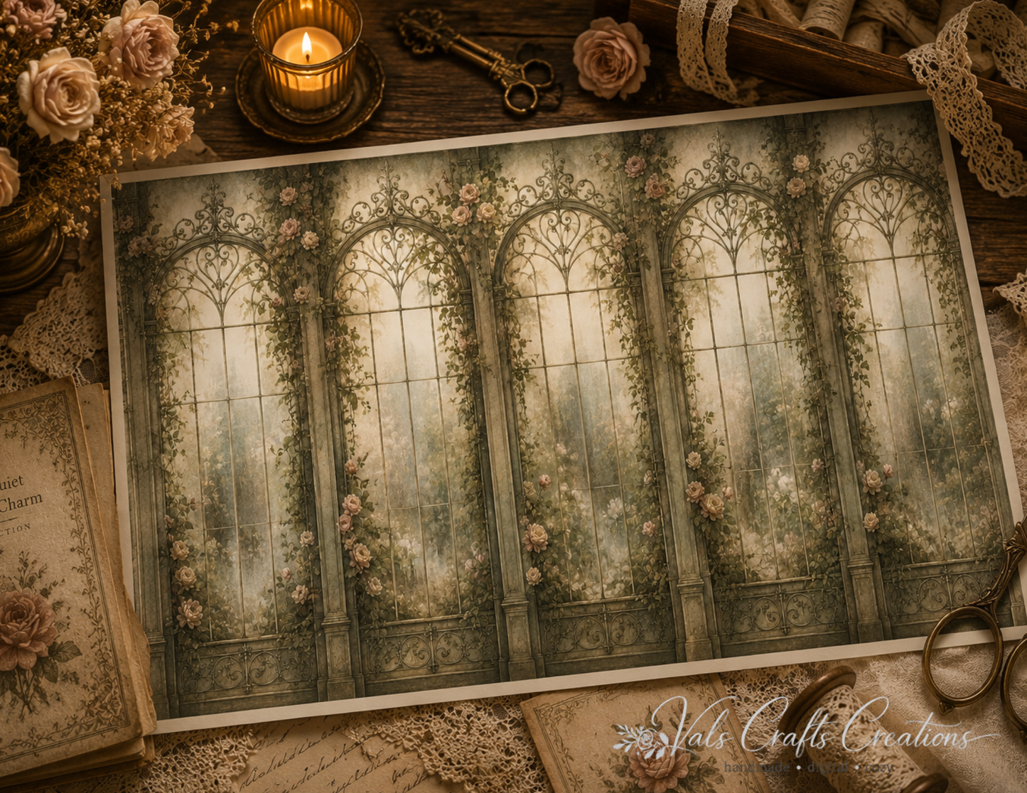 Quiet Garden Charm: A Vintage Botanical Paper Kit Collection
