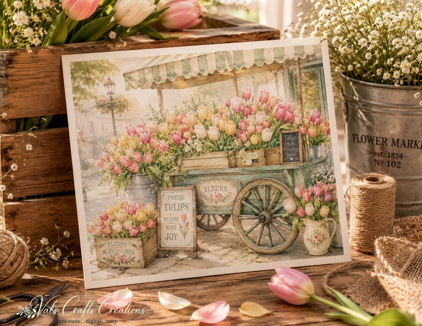 Tulips in Bloom – Vintage Floral Junk Journal Kit (15 Hero Pages, 18 Journaling Pages, 10 Seamless Papers, 16 Ephemera Pages)