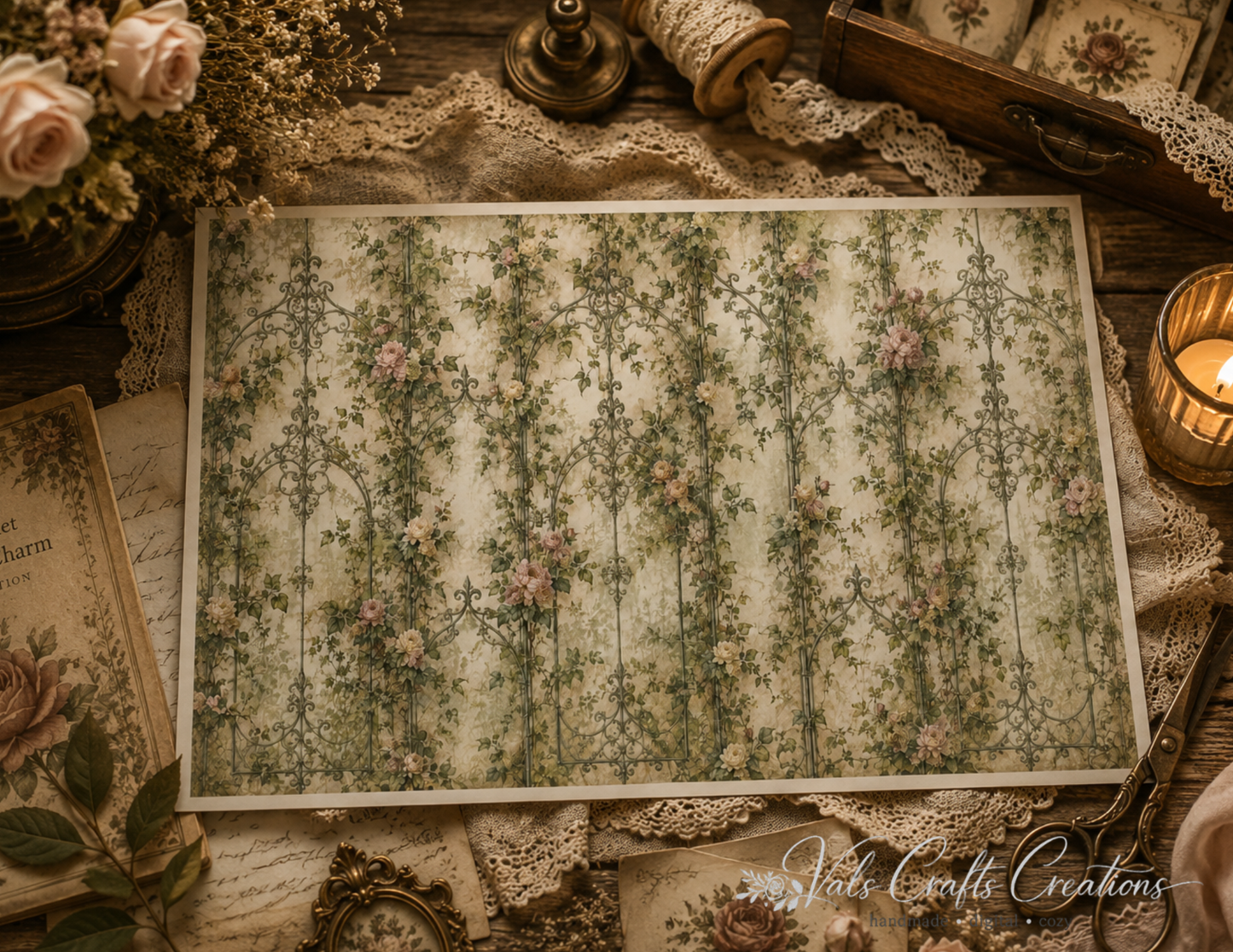 Quiet Garden Charm: A Vintage Botanical Paper Kit Collection