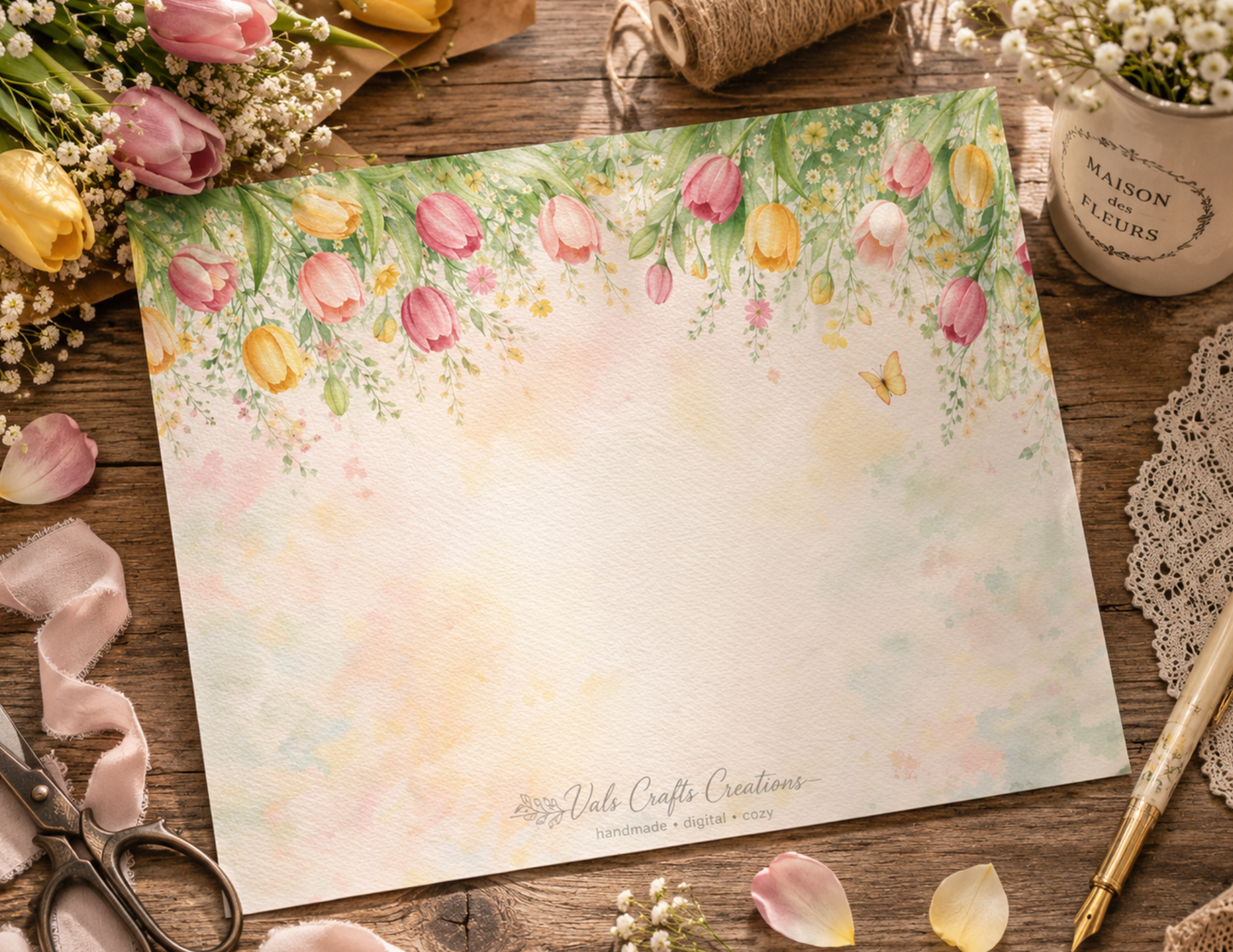 Tulips in Bloom – Vintage Floral Junk Journal Kit (15 Hero Pages, 18 Journaling Pages, 10 Seamless Papers, 16 Ephemera Pages)