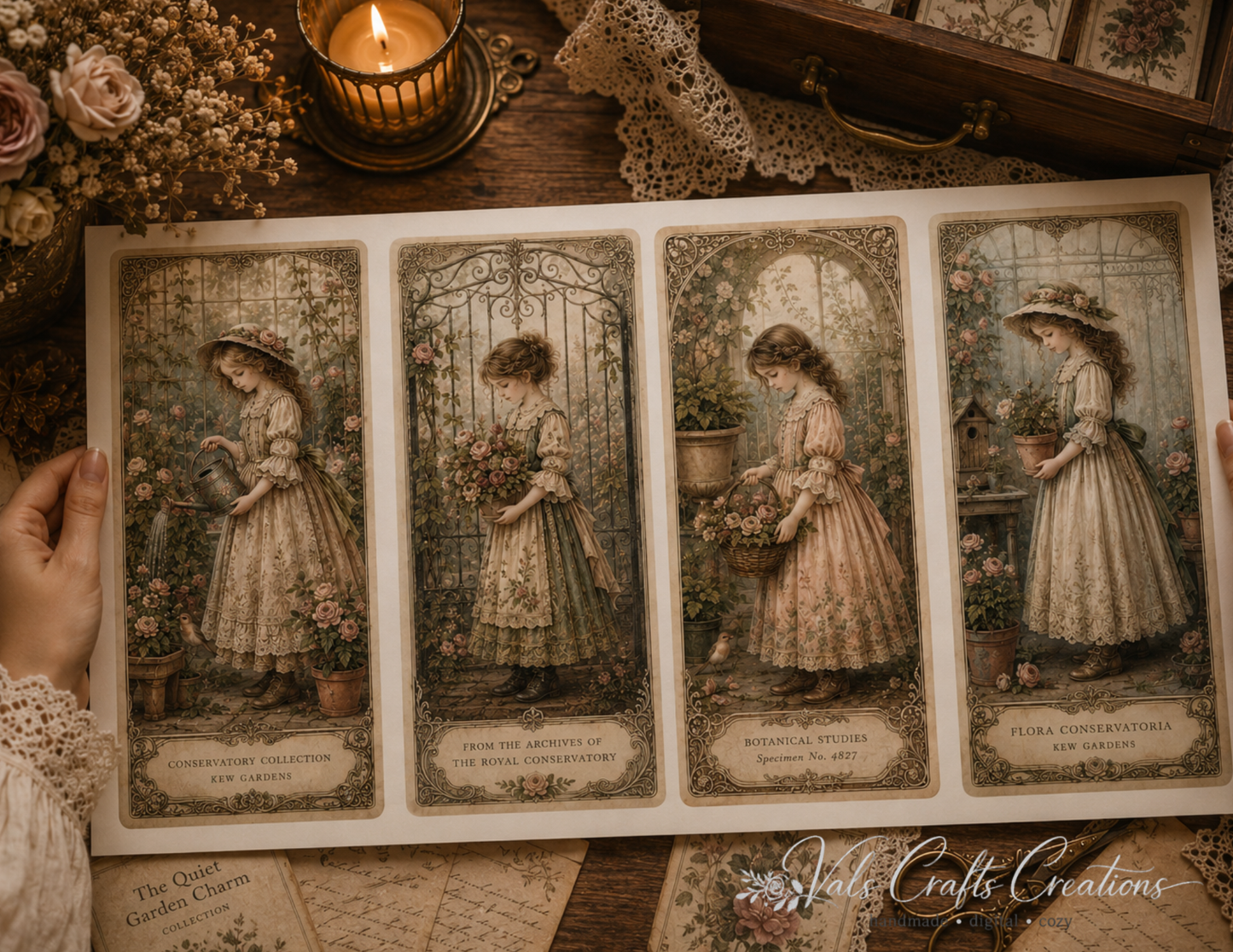 Quiet Garden Charm: A Vintage Botanical Paper Kit Collection