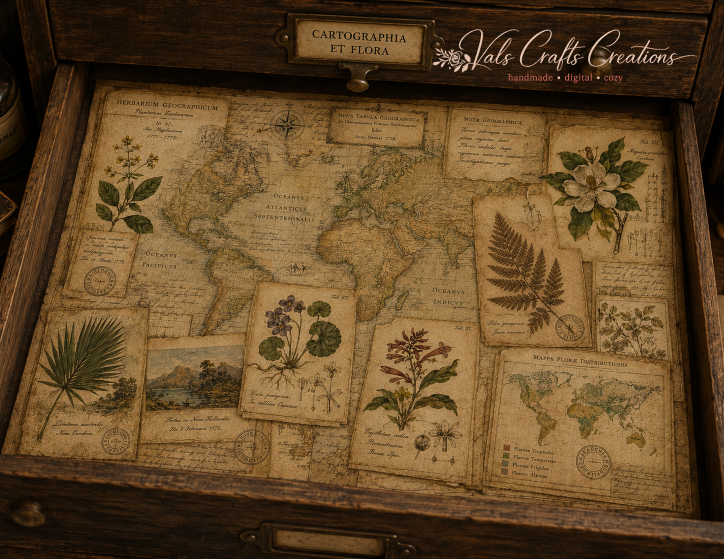 Forgotten Atlas Archives Printed Paper Kit | 20 Vintage Explorer Background Pages | Junk Journal & Scrapbook Papers