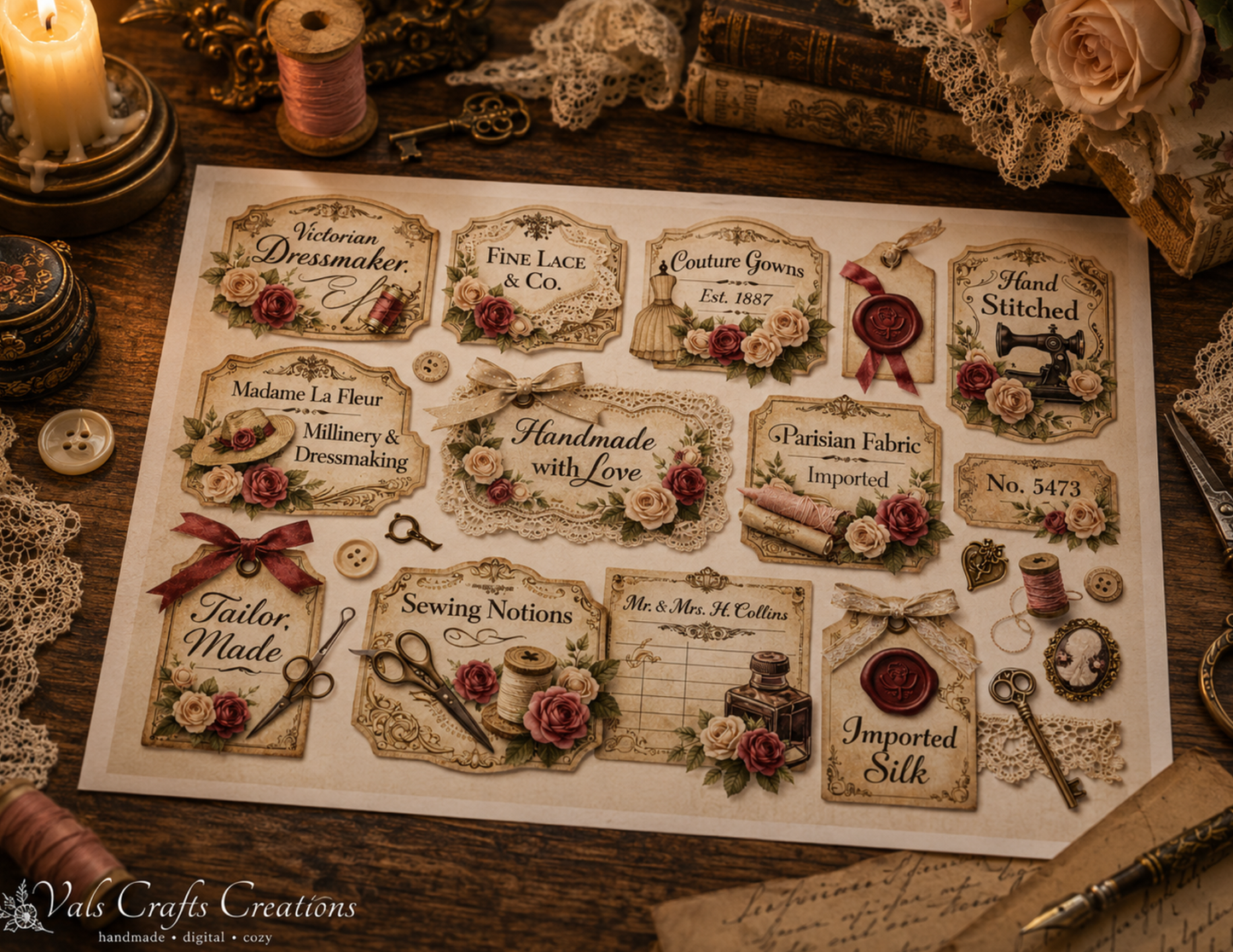Victorian Letters – Romantic Vintage Paper Kit -43 Backgrounds + 15 Ephemera Pages (physical copy)