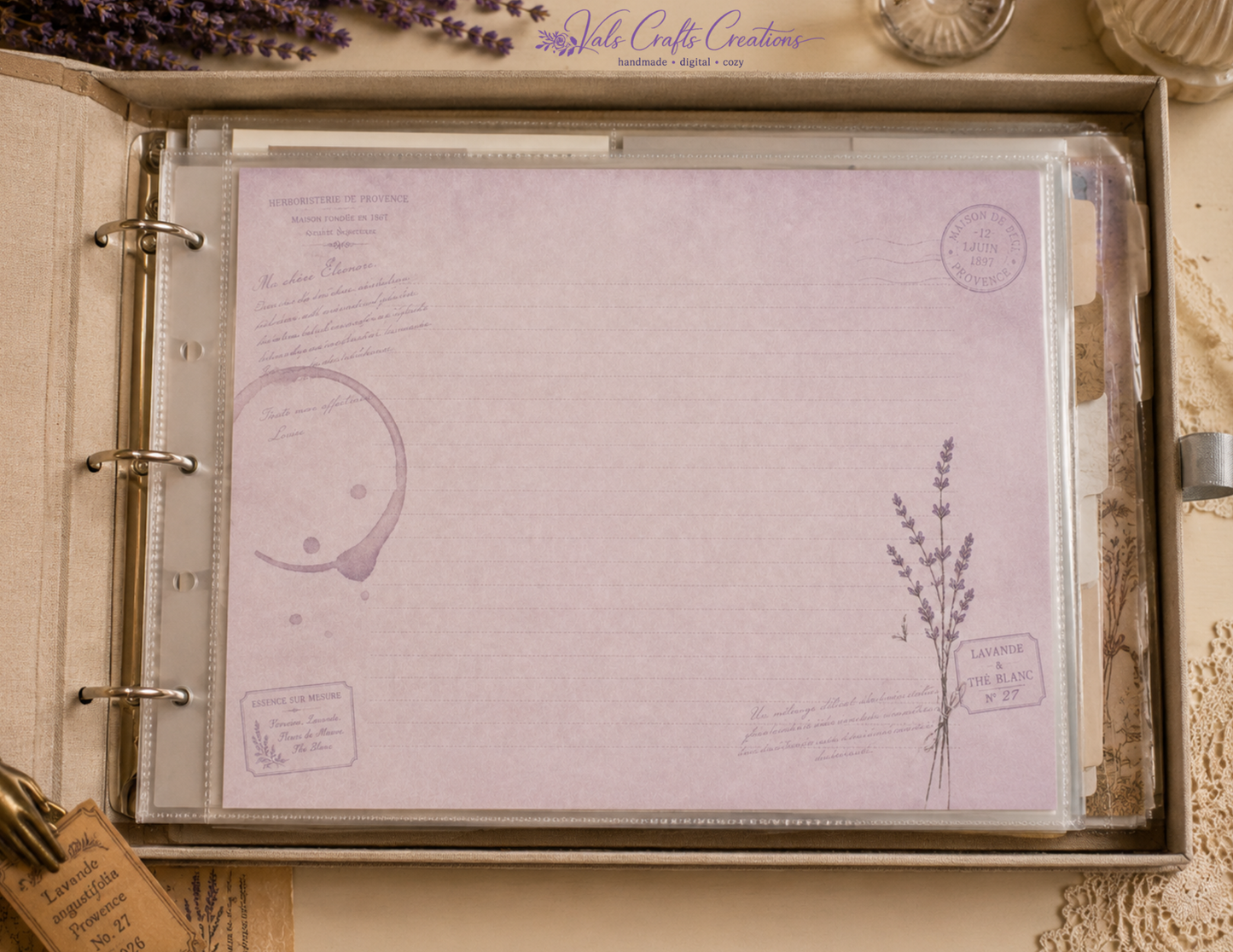 Lavender Tea Heirloom – Vintage Provence Junk Journal Paper Kit