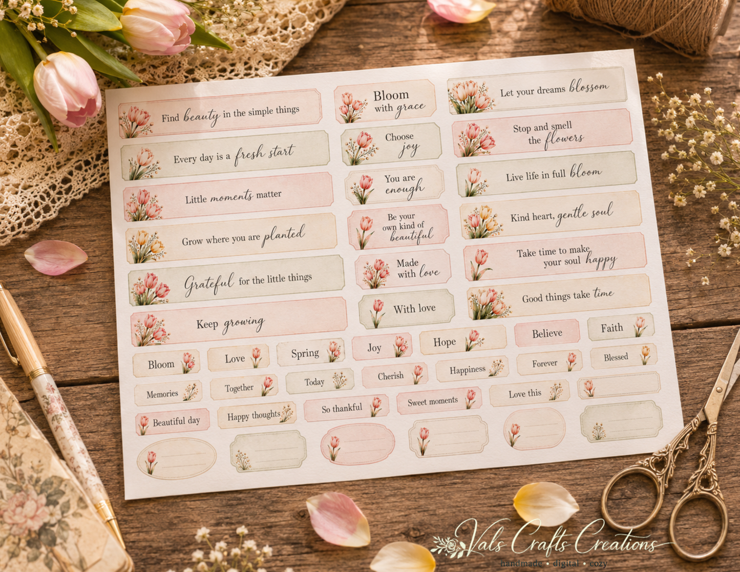 Tulips in Bloom – Vintage Floral Junk Journal Kit (15 Hero Pages, 18 Journaling Pages, 10 Seamless Papers, 16 Ephemera Pages)