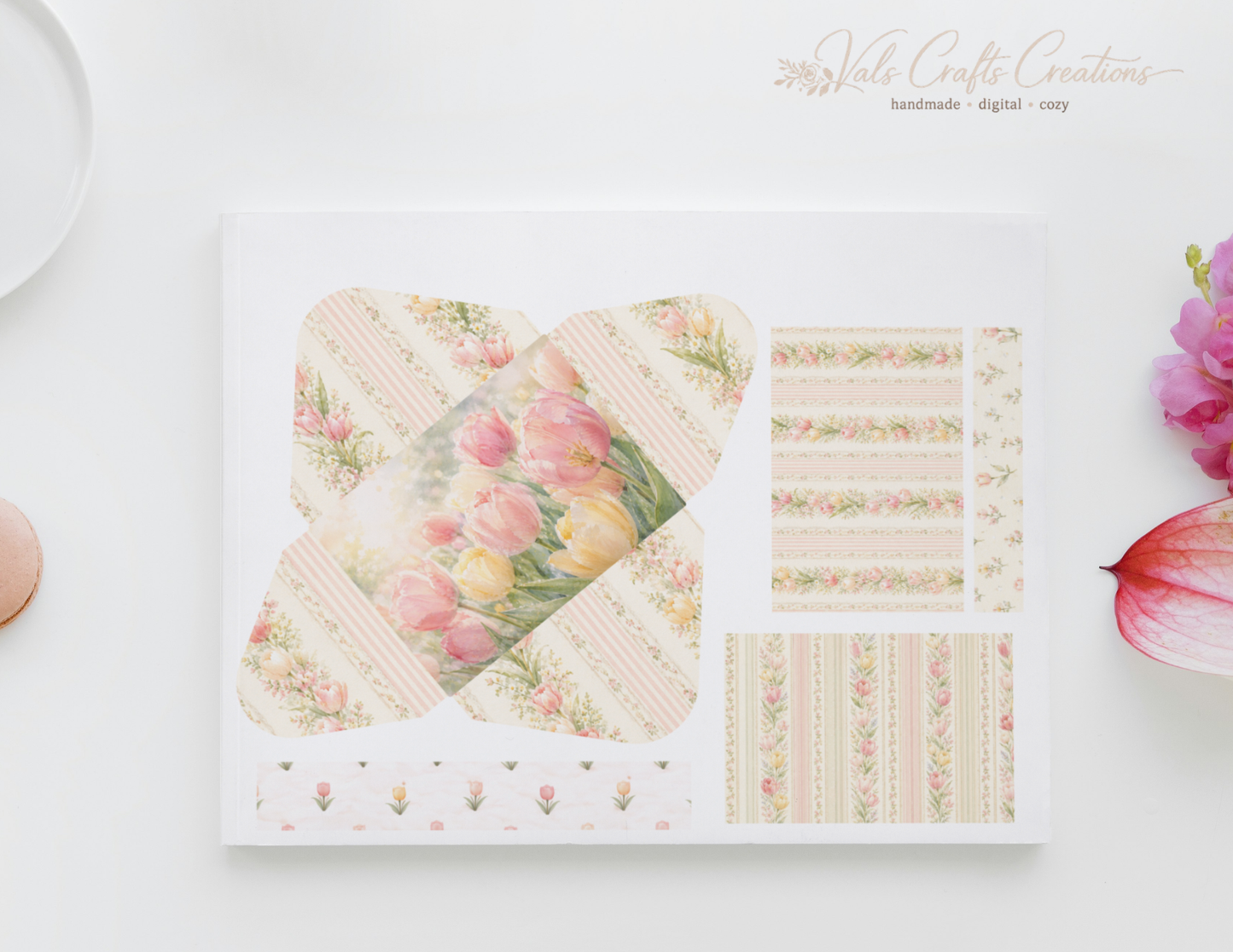 Tulips in Bloom – Vintage Floral Junk Journal Kit (15 Hero Pages, 18 Journaling Pages, 10 Seamless Papers, 16 Ephemera Pages)