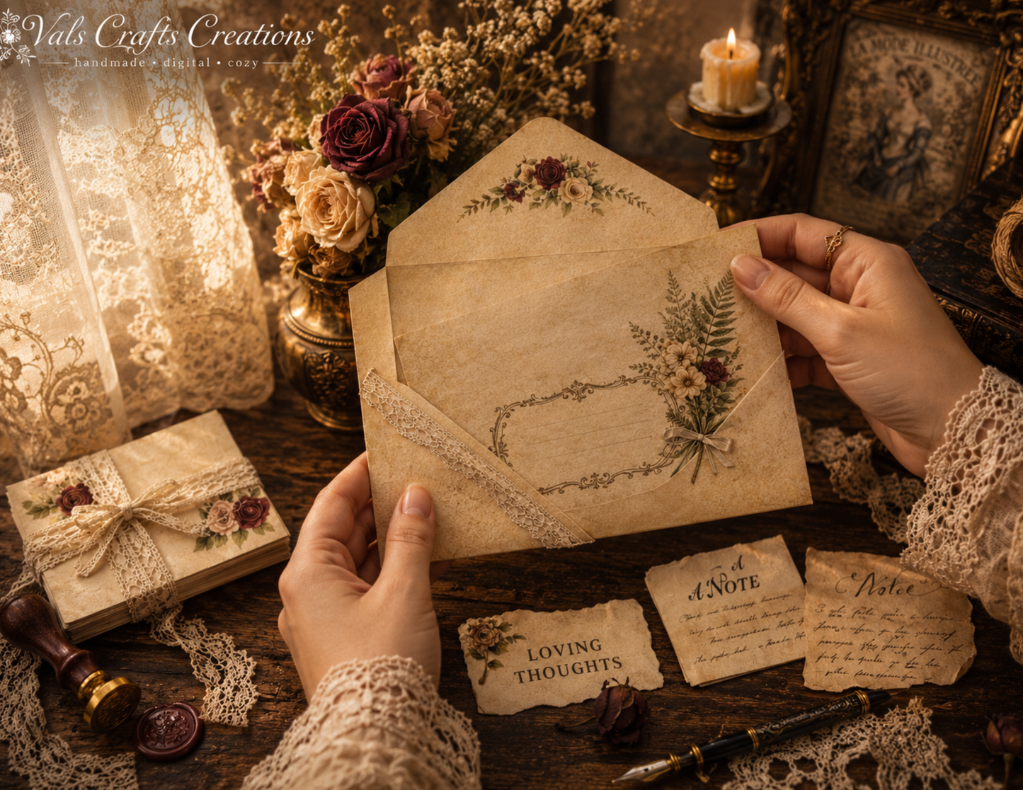 Victorian Letters – Romantic Vintage Paper Kit -43 Backgrounds + 15 Ephemera Pages (physical copy)