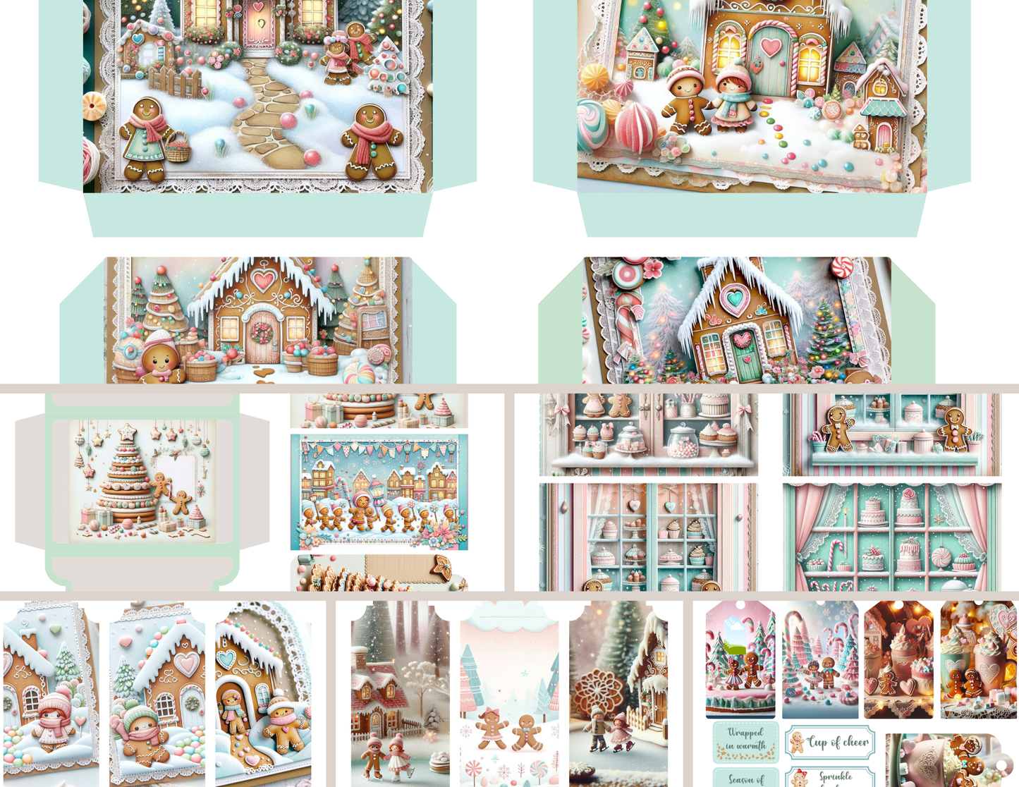 Frosted Gingerbread Tales Journal Kit - 47 Pastel Christmas Backgrounds & 14 Ephemera Pages