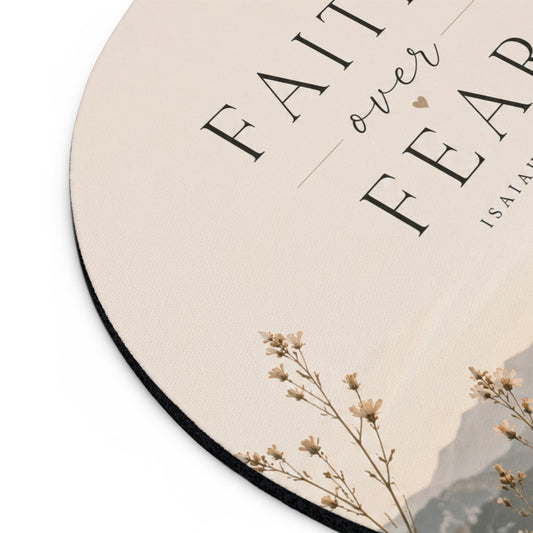Christian Inspirational Mousepad – Faith Over Fear – Round Desk Pad