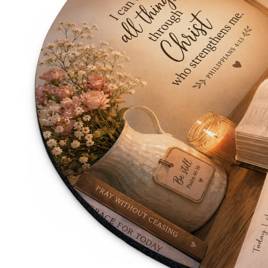 Philippians 4:13 Round Mousepad – Faith & Encouragement Desk Pad