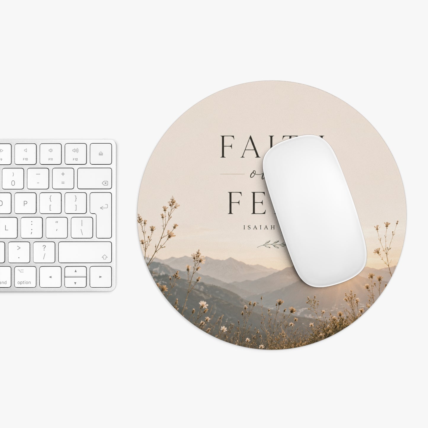 Christian Inspirational Mousepad – Faith Over Fear – Round Desk Pad