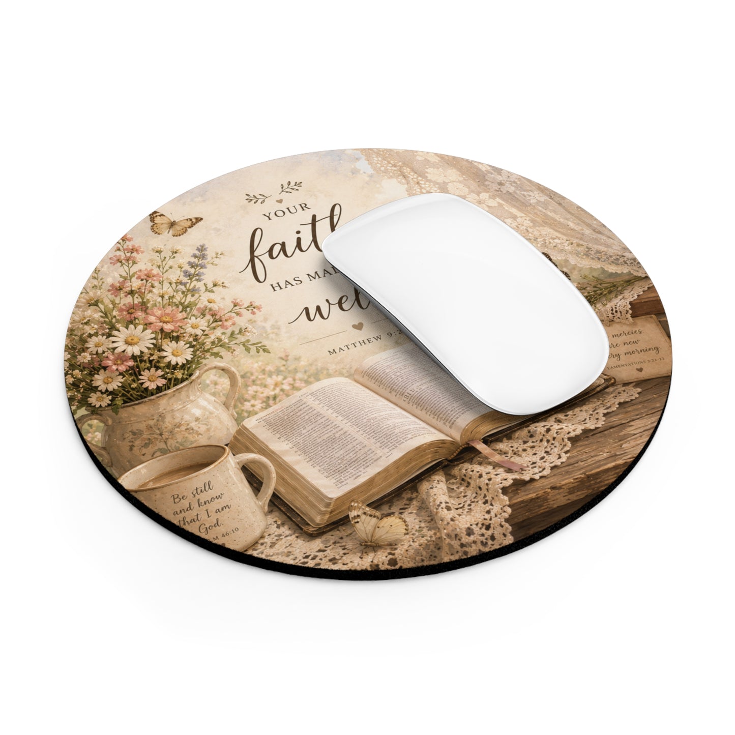 Your Faith Has Made You Well Mouse Pad | Bible Verse, Floral Cottagecore