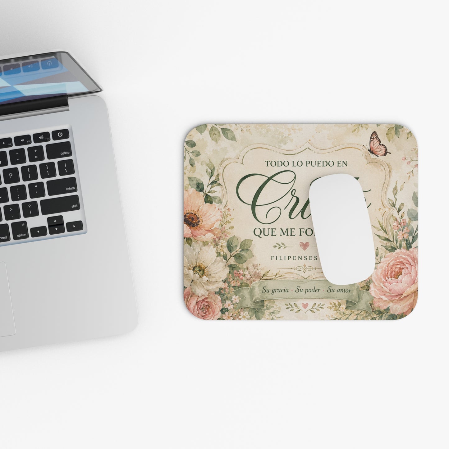 Christian Mouse Pad in Spanish | Todo Lo Puedo En Cristo Que Me Fortalece | Filipenses 4:13 Desk Decor