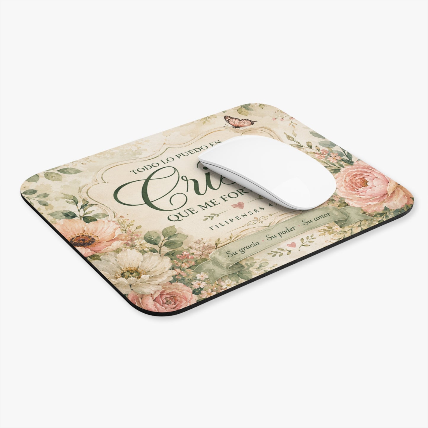 Christian Mouse Pad in Spanish | Todo Lo Puedo En Cristo Que Me Fortalece | Filipenses 4:13 Desk Decor