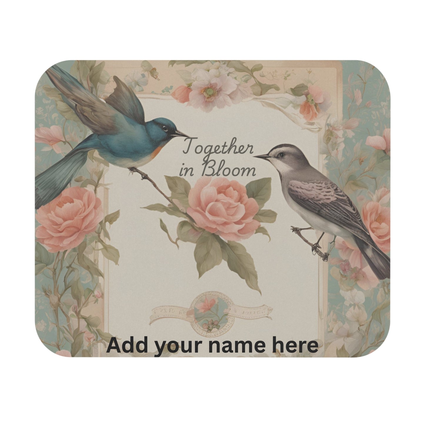 Together in Bloom – Soft Pastel Floral Mouse Pad with Birds
