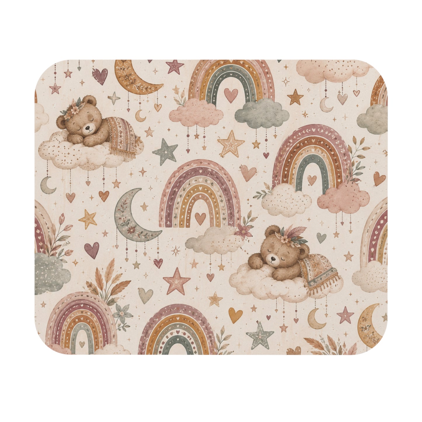 Boho Rainbow Teddy Bear Mouse Pad | Nursery Inspired Desk Accessory | Dreamy Rainbow Workspace Decor | Cute Gift for Her