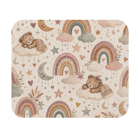 Boho Rainbow Teddy Bear Mouse Pad | Nursery Inspired Desk Accessory | Dreamy Rainbow Workspace Decor | Cute Gift for Her