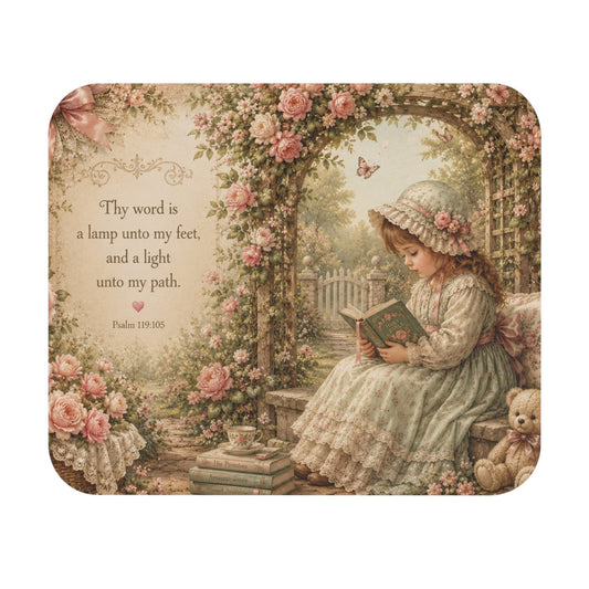 Christian Mouse Pad | Psalm 119:105 Scripture Gift | Bible Study Desk Decor | Cottage Garden Faith Mouse Pad