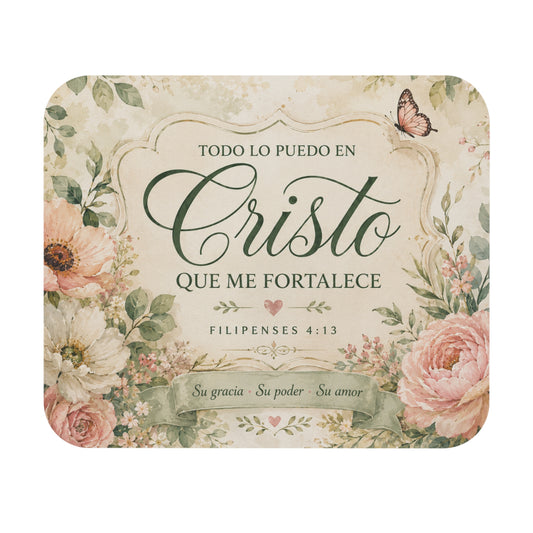 Christian Mouse Pad in Spanish | Todo Lo Puedo En Cristo Que Me Fortalece | Filipenses 4:13 Desk Decor