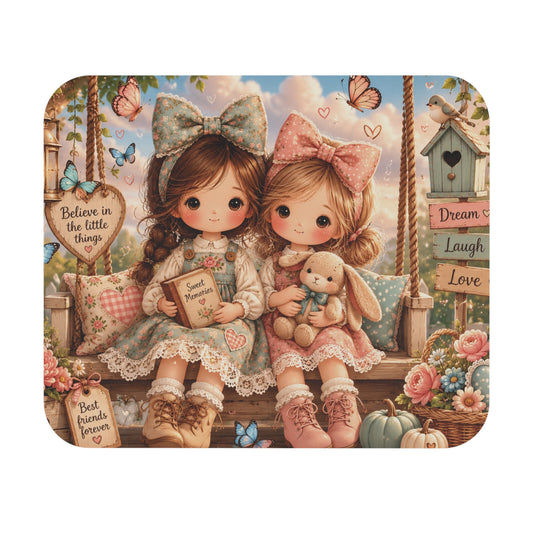 Best Friends Mouse Pad | Sweet Memories Cottagecore Desk Accessory | Cute Friendship Gift | Storybook Girl Mouse Pad