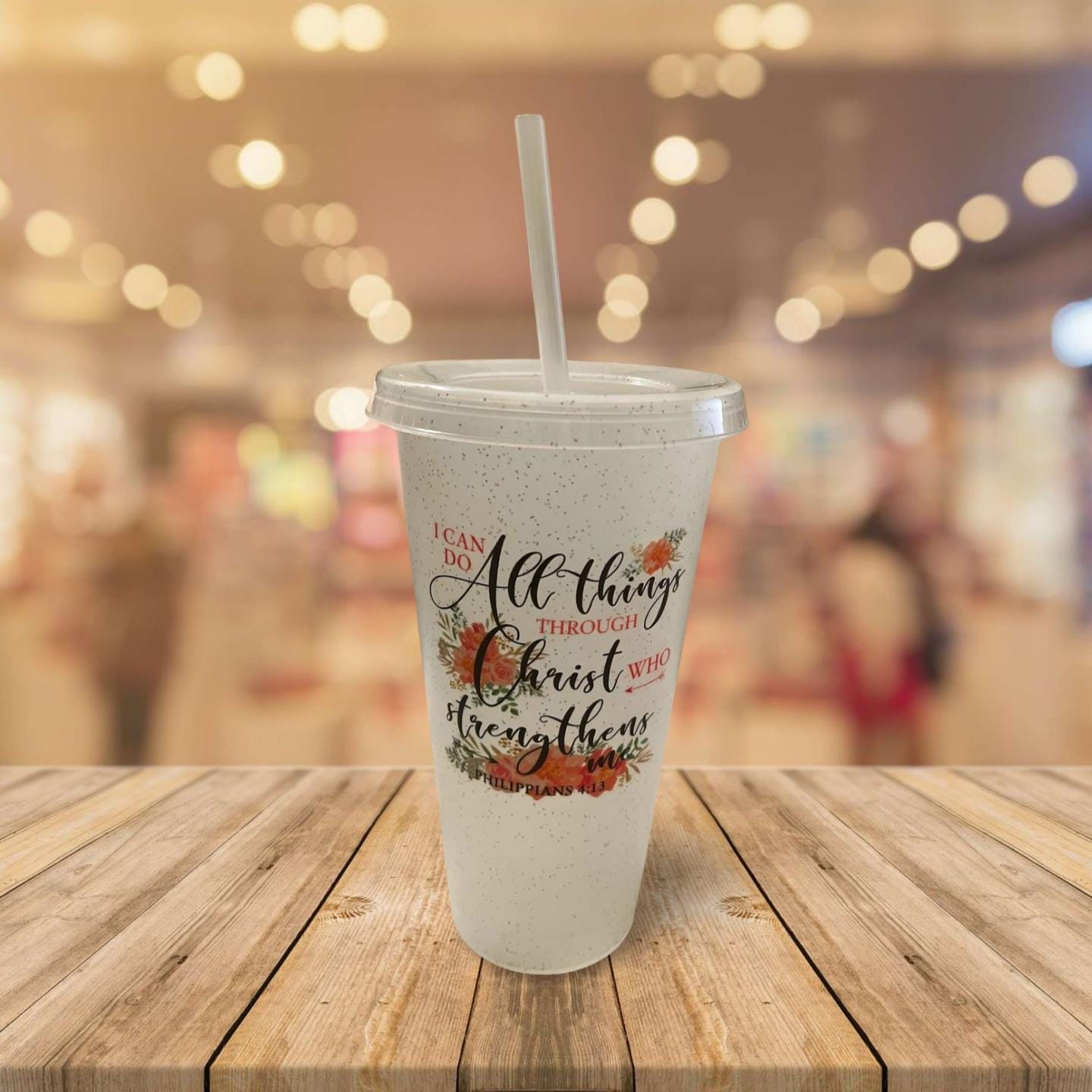 24 oz Clear Glitter Cup with Lid and Straw- If the Stars were made to worship