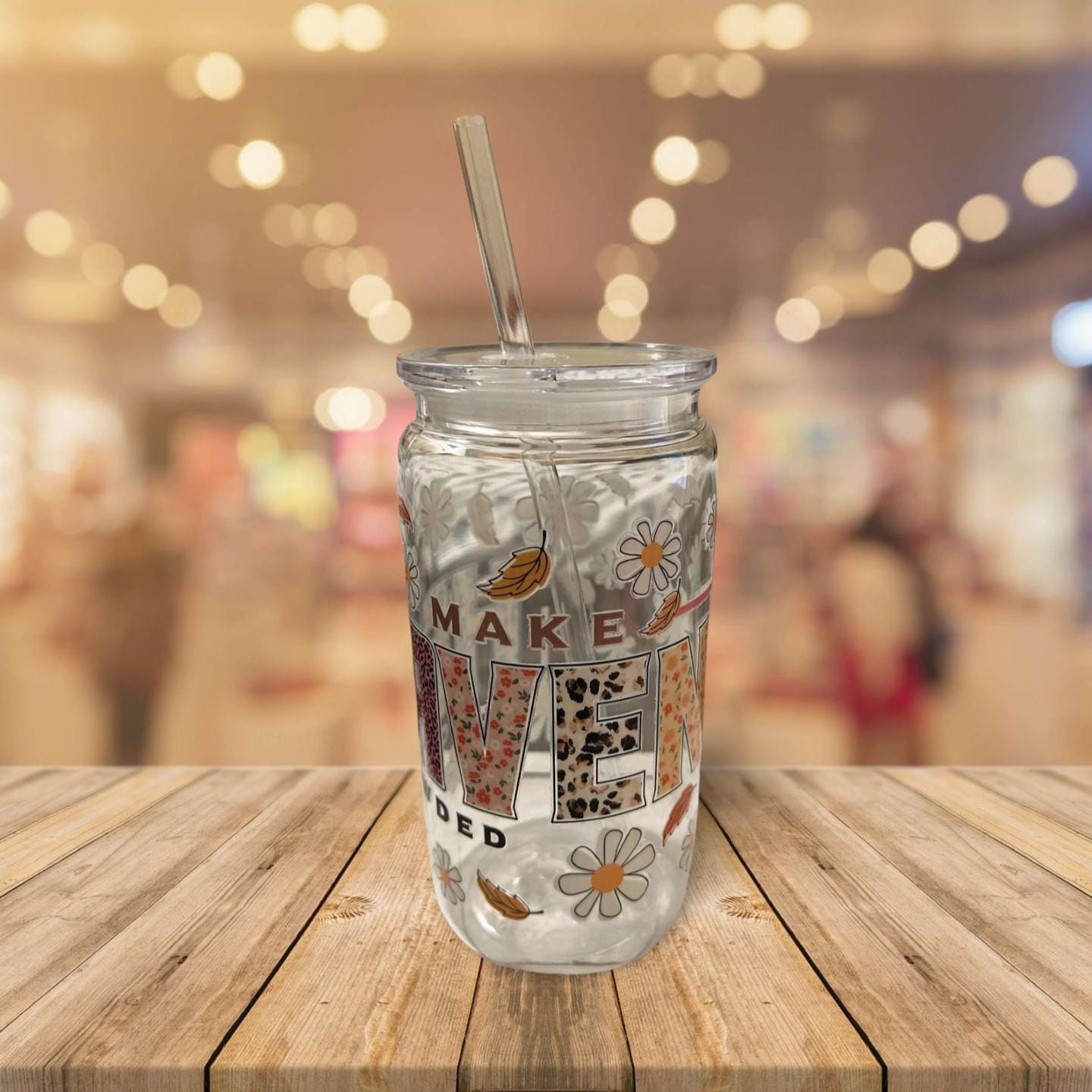 19 oz Clear Cup with Lid and Straw- Make Heaven Crowded