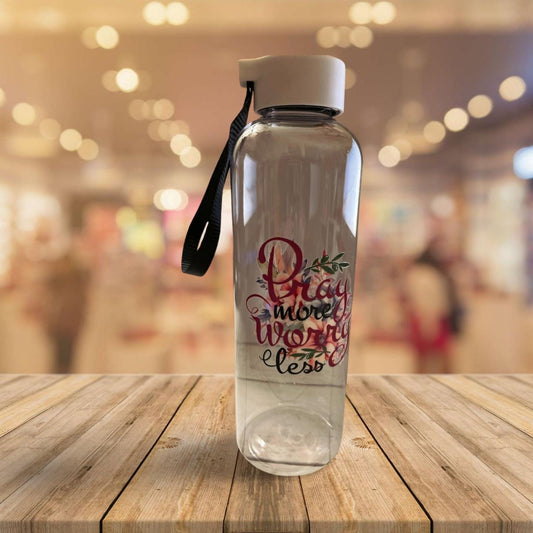 25 oz Plastic water bottle- Pray More, Worry Less