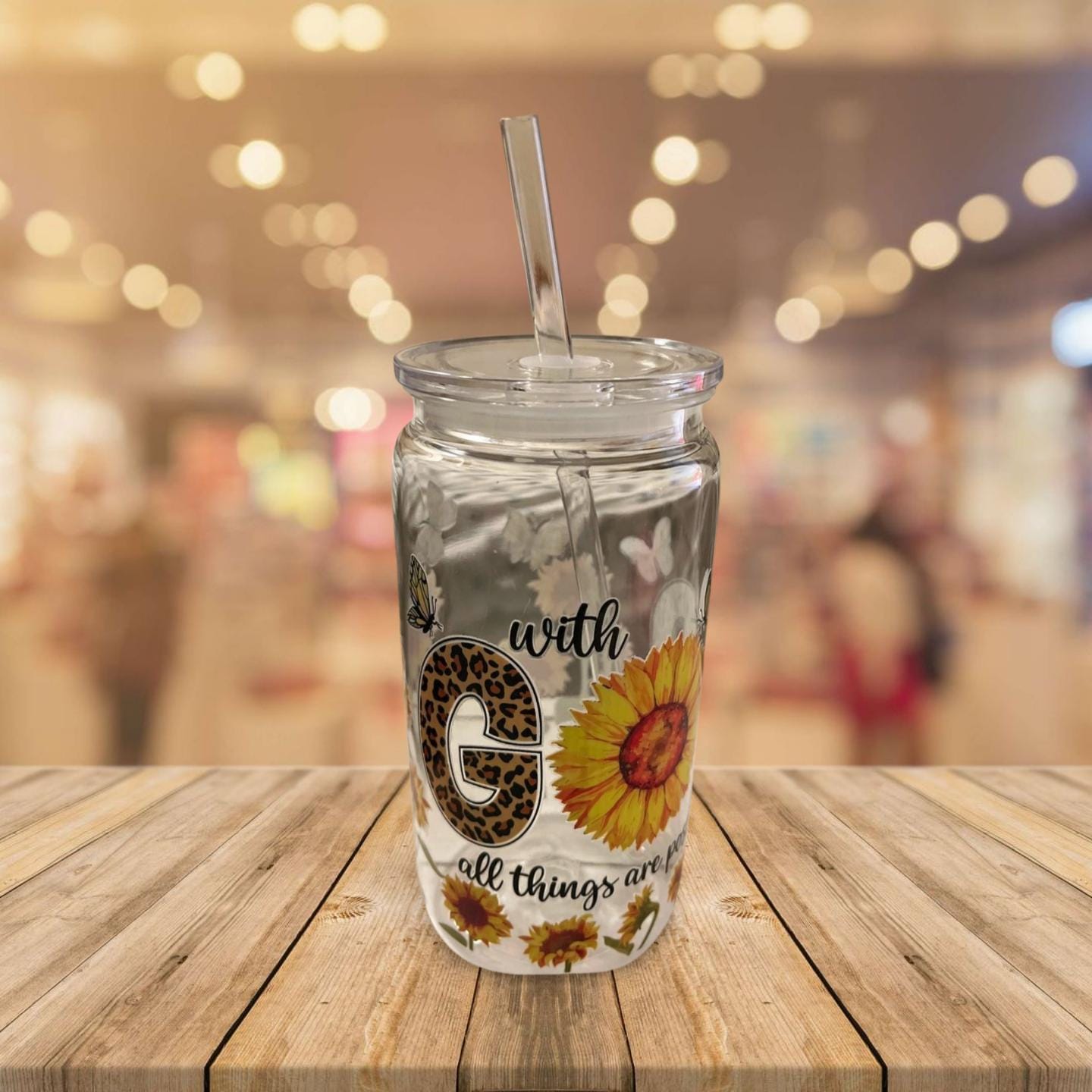 19 oz Clear Cup with Lid and Straw- With God all things are possible