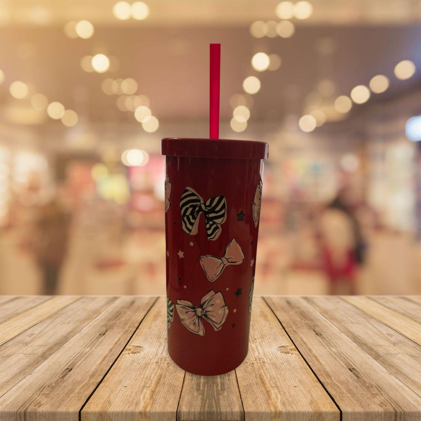 Red Tumbler with Bows and Cherries Design