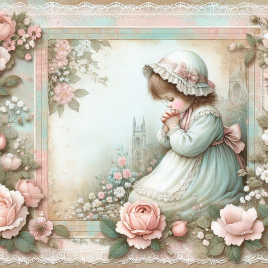 Devotional Mouse Pad – Prayerful Cottage Garden Scene with Floral Trim & Pastel Wash